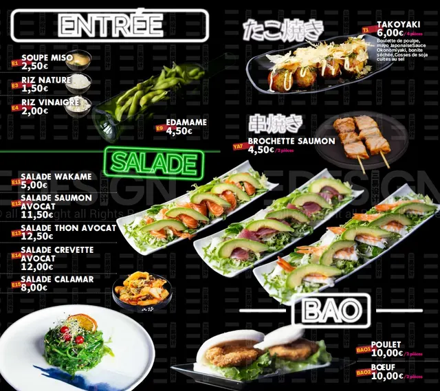 La carte KANPAI — Entrées, salades & bao