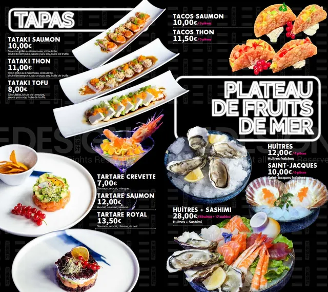La carte KANPAI — Tapas & plateau de fruits de mer