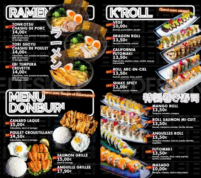 La carte KANPAI — Ramen, K'roll & donburi