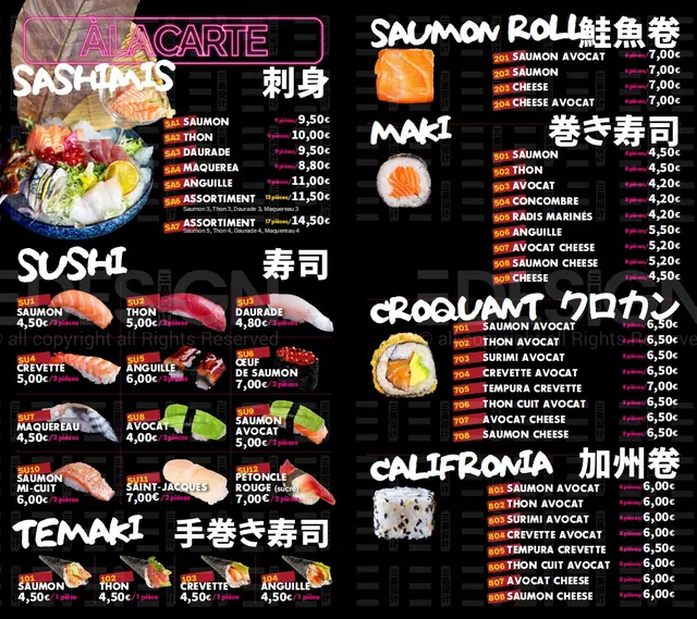 La carte KANPAI — Sashimi, sushi & temaki