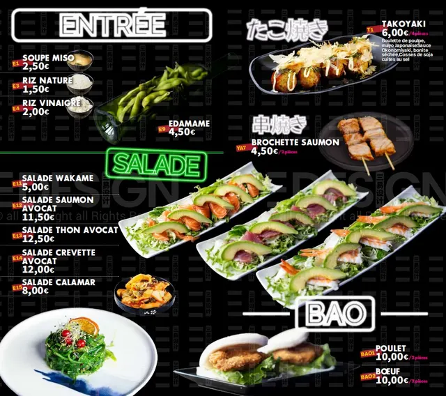 La carte KANPAI — Saumon roll, makis & california
