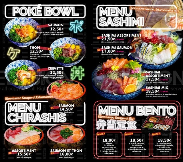 La carte KANPAI — Poké bowl, chirashi & bento