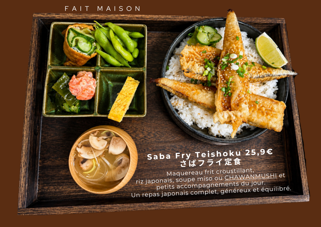 Saba Fry Teishoku — plateau bento du restaurant japonais YUJI à Paris 13e