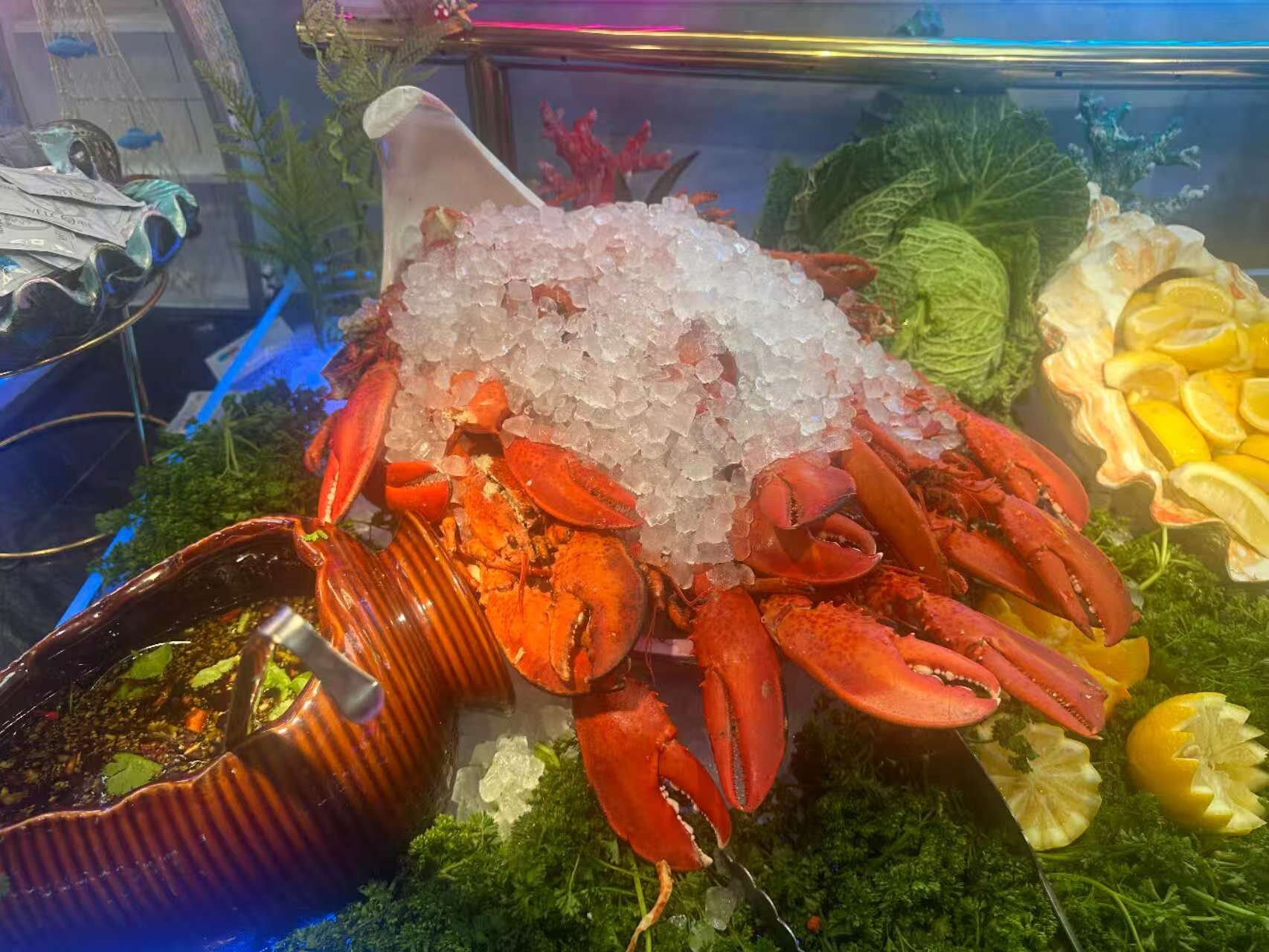 Homards et langoustes sur un lit de glace