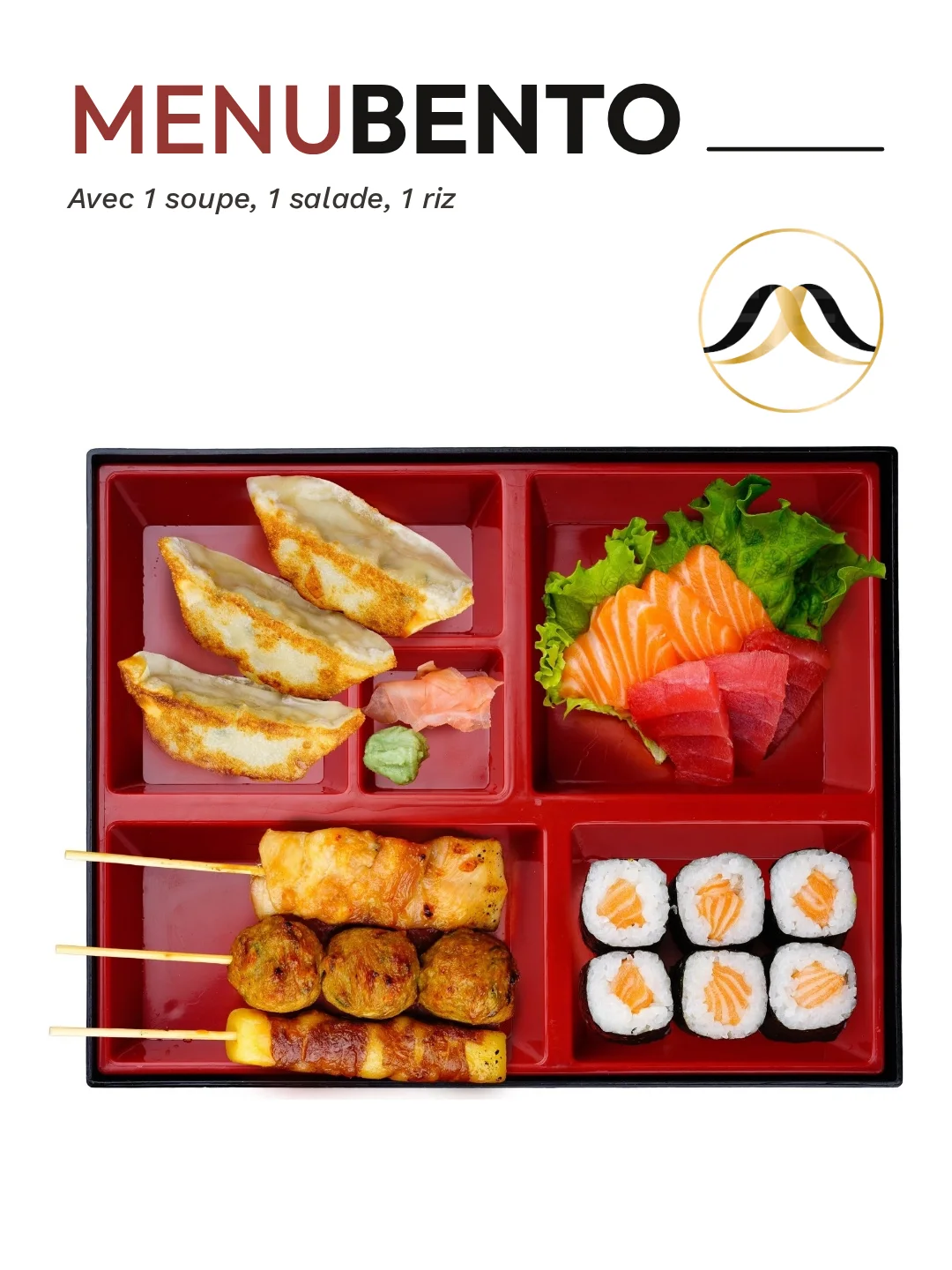Menu bento, avec soupe, salade et riz